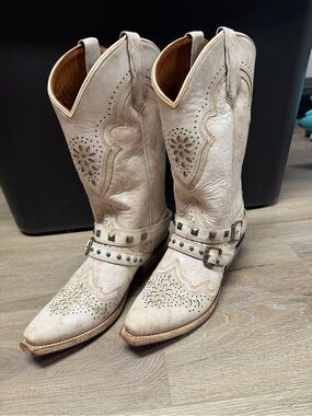 Dan Post Cream Studded Western Cowgirl Boots